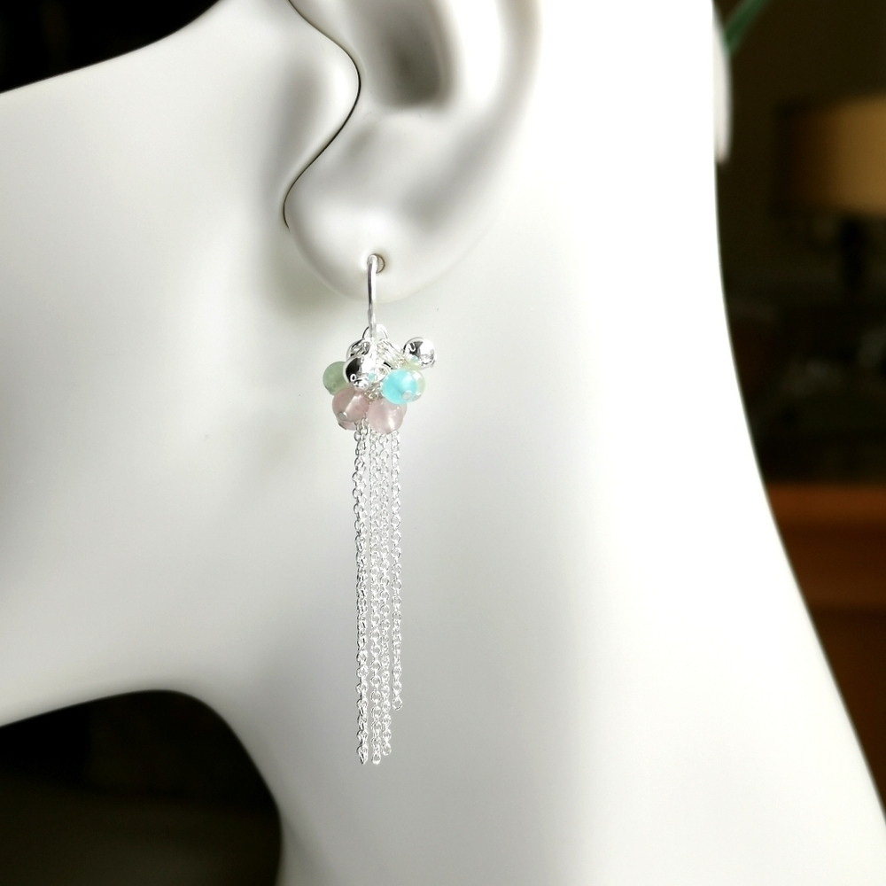 Chalcedony Pink Green Blue Earrings In sterling silver 🆕